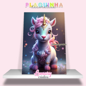Plaquinha Decorativa MDF 19x28cm Unicórnio MOD00001
