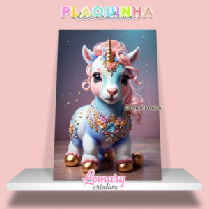 Plaquinha Decorativa MDF 19x28cm Unicórnio MOD00002