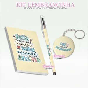 Bloquinho com Chaveiro e Caneta Dia dos Professores Mod.0013 (12 Kits)
