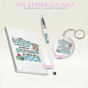 Bloquinho com Chaveiro e Caneta Dia dos Professores Mod.0022 (12 Kits)