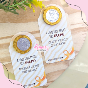 Card com moedinha de chocolate sua vida vale ouro Setembro amarelo (45 unidades)