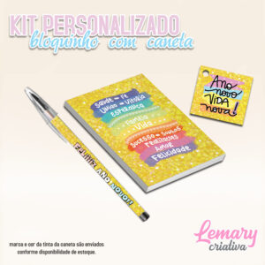 Kit Bloquinho Caneta e Tag Ano Novo Mod.004 (10 Kits)