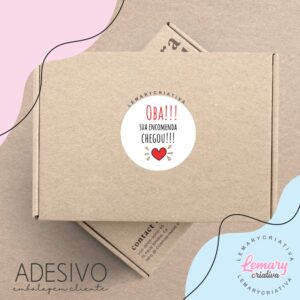 Adesivo Redondo Cliente 5cm MOD_0013 Oba sua encomenda chegou (60unid.)