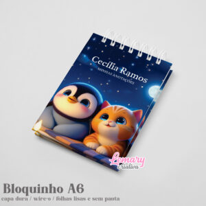 Bloco Amizade entre o Pinguim e um Gatinho capa dura 10x15cm Mod.0001