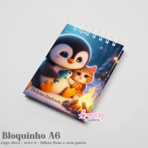 Bloco Amizade entre o Pinguim e um Gatinho capa dura 10x15cm Mod.0002