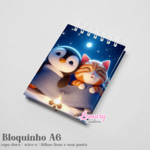 Bloco Amizade entre o Pinguim e um Gatinho capa dura 10x15cm Mod.0004