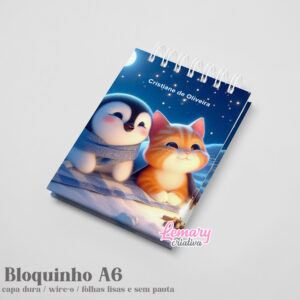 Bloco Amizade entre o Pinguim e um Gatinho capa dura 10x15cm Mod.0005