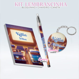 Bloquinho com Chaveiro e Caneta Anos 50 Drive in Cinema BCC0001 (12 Kits)