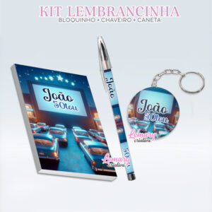 Bloquinho com Chaveiro e Caneta Anos 50 Drive in Cinema BCC0002 (12 Kits)