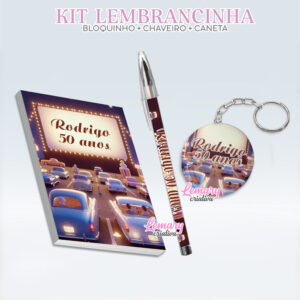 Bloquinho com Chaveiro e Caneta Anos 50 Drive in Cinema BCC0004 (12 Kits)