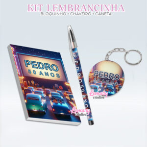 Bloquinho com Chaveiro e Caneta Anos 50 Drive in Cinema BCC0006 (12 Kits)