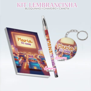 Bloquinho com Chaveiro e Caneta Anos 50 Drive in Cinema BCC0008 (12 Kits)