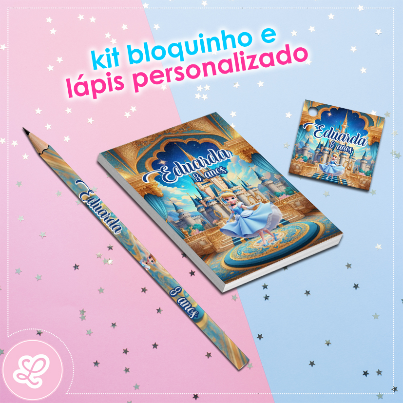 Lápis bloquinho e tag Cinderela MOD.001 / 10 KITS