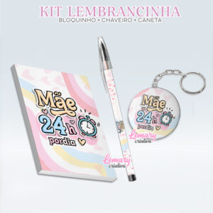 Bloquinho com Chaveiro e Caneta Dia das mães BCC0001 (12 Kits) Mãe 24h por dia