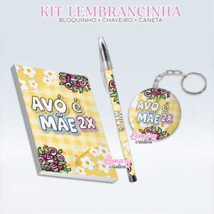 Bloquinho com Chaveiro e Caneta Dia das mães BCC0004 (12 Kits) Avó é mãe 2x
