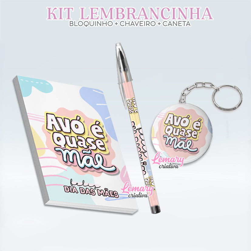 Bloquinho com Chaveiro e Caneta Dia das mães BCC0005 (12 Kits) Avó é quase mãe