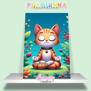Plaquinha Decorativa MDF 19x28cm Gatinho meditando MOD.00001