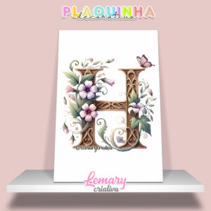 Plaquinha Decorativa MDF 19x28cm Letra H MOD00001