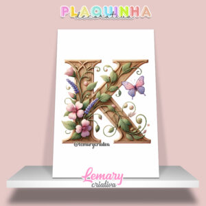 Plaquinha Decorativa MDF 19x28cm Letra K MOD00001