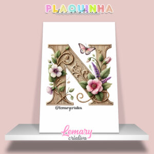 Plaquinha Decorativa MDF 19x28cm Letra N MOD00001