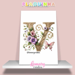 Plaquinha Decorativa MDF 19x28cm Letra V MOD00001