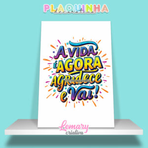 Plaquinha Decorativa MDF 19x28cm Lettering A vida é agora agradece e vai MOD.00002