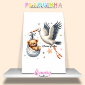 Plaquinha Decorativa MDF 19x28cm Ursinho baby PUB00001 Chegando com a cegonha