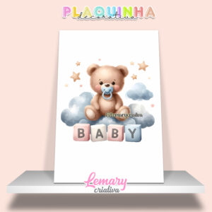 Plaquinha Decorativa MDF 19x28cm Ursinho baby PUB00002 Sonhando nas nuvens