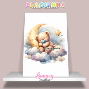 Plaquinha Decorativa MDF 19x28cm Ursinho baby PUB00005 Sonhando ao luar