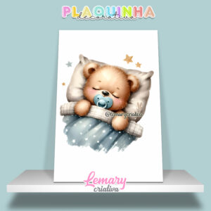 Plaquinha Decorativa MDF 19x28cm Ursinho baby PUB00006 Travesseiro fofinho