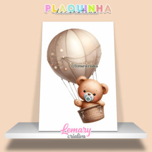 Plaquinha Decorativa MDF 19x28cm Ursinho baby PUB00007 Volta ao mundo no balão
