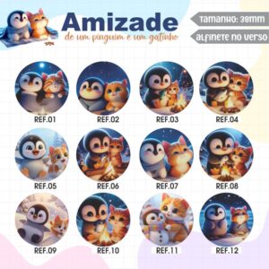 Bottons Amizade de um pinguim e um gatinho REF. 001 a 012