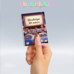 Bloquinho personalizado Anos 50 Drive in Cinema 100fls 7x10cm Mod.004 (12 unidades)
