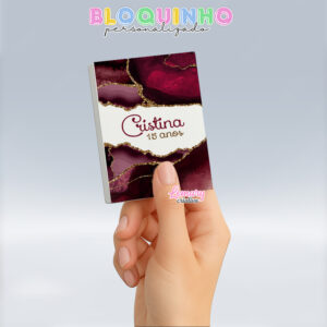 Bloquinho personalizado Cor Marsala 100fls 7x10cm Mod.001 (12 unidades)