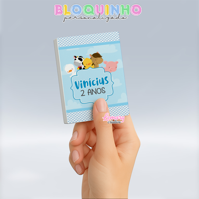 Bloquinho personalizado Fazendinha 100fls 7x10cm Mod.002 (12 unidades)