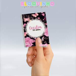 Bloquinho personalizado Floral 100fls 7x10cm Mod.021 (12 unidades)