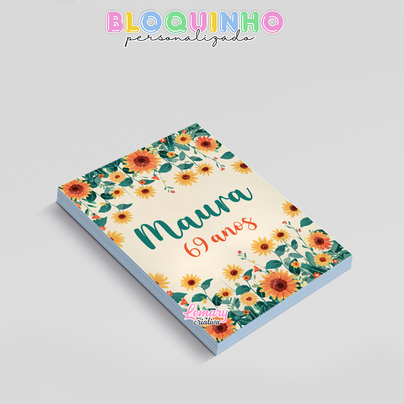 Bloquinho personalizado Floral 100fls 7x10cm Mod.058 (12 unidades) Girassol - Imagem 2