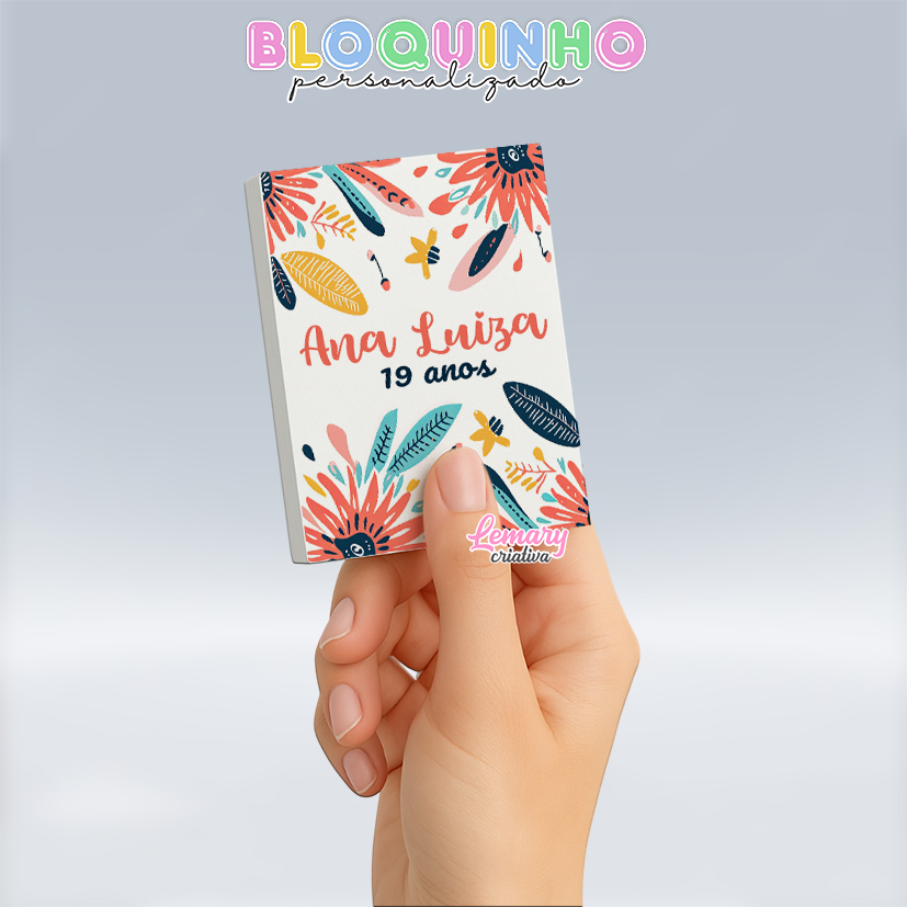 Bloquinho personalizado Floral 100fls 7x10cm Mod.075 (12 unidades)