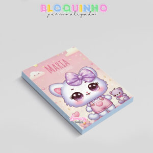 Alternative view of Bloquinho personalizado Gatinha branca com laço 100fls 7x10cm Mod.001 (12 unidades)