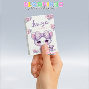 Bloquinho personalizado Gatinha branca com laço 100fls 7x10cm Mod.002 (12 unidades)