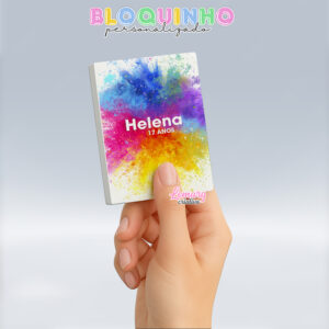 Bloquinho personalizado Happy Holi (Festival das cores) 100fls 7x10cm Mod.002 (12 unidades)