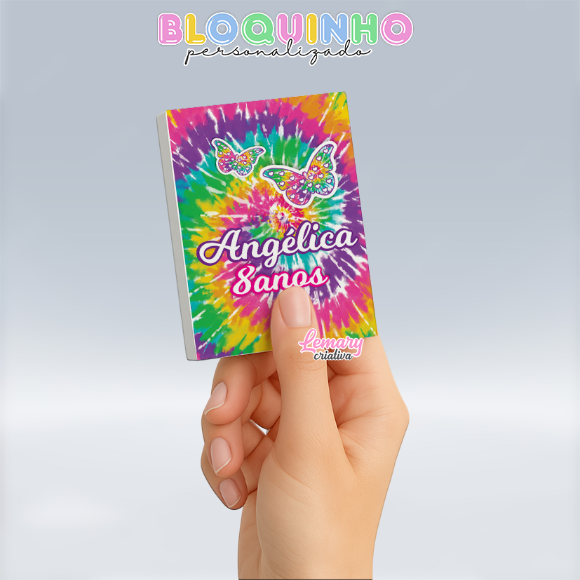Bloquinho personalizado Tie dye 100fls 7x10cm Mod.002 (12 unidades)