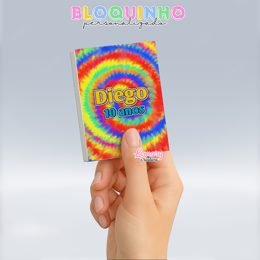 Bloquinho personalizado Tie dye 100fls 7x10cm Mod.009 (12 unidades)