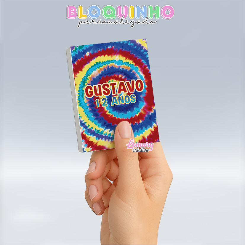 Bloquinho personalizado Tie dye 100fls 7x10cm Mod.010 (12 unidades)