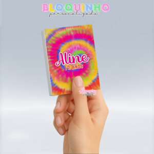 Bloquinho personalizado Tie dye 100fls 7x10cm Mod.012 (12 unidades)