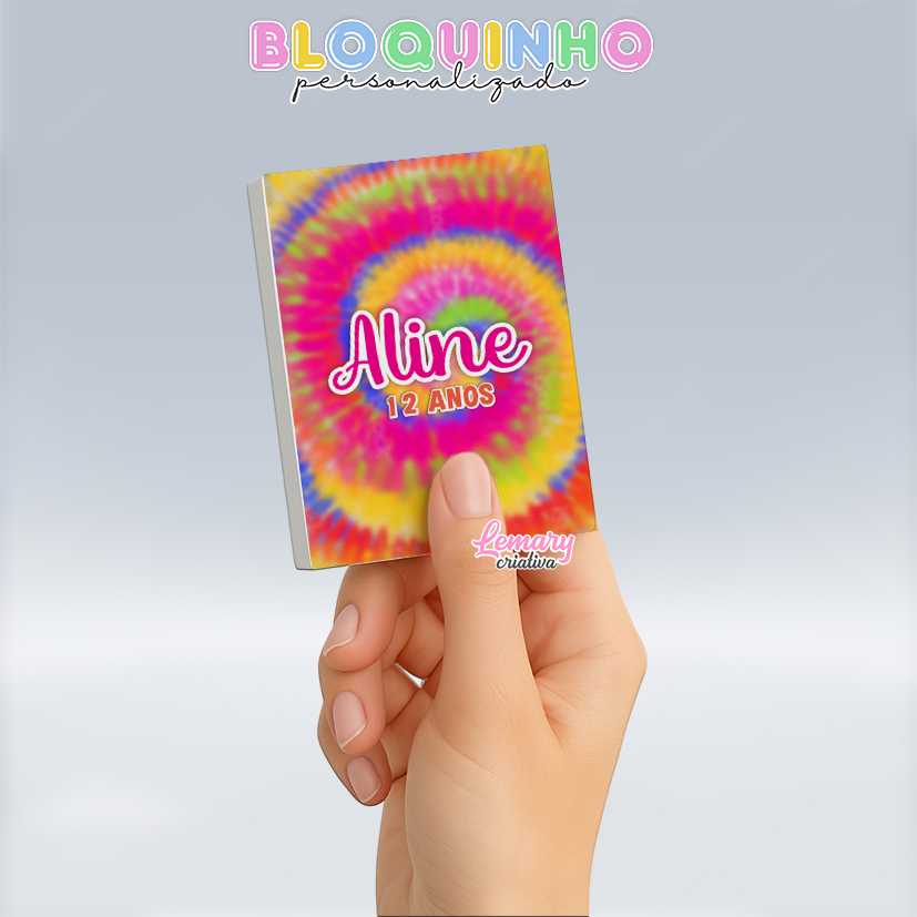 Bloquinho personalizado Tie dye 100fls 7x10cm Mod.012 (12 unidades)