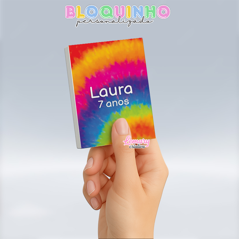 Bloquinho personalizado Tie dye 100fls 7x10cm Mod.014 (12 unidades)
