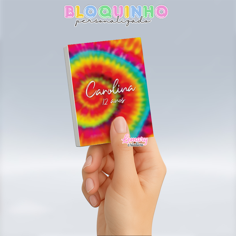 Bloquinho personalizado Tie dye 100fls 7x10cm Mod.015 (12 unidades)