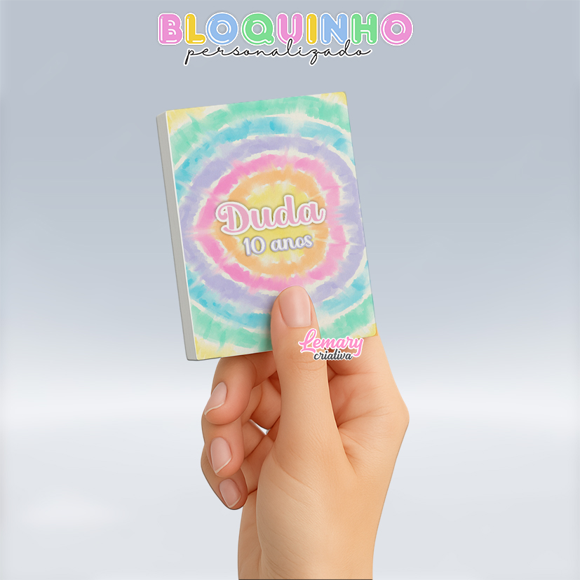Bloquinho personalizado Tie dye 100fls 7x10cm Mod.018 (12 unidades)