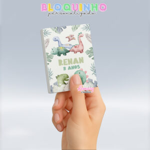 Bloquinho personalizado Dinossauro baby 100fls 7x10cm Mod.001 (12 unidades)